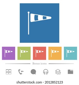 Windsock indicator solid flat white icons in square backgrounds. 6 bonus icons included.