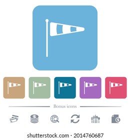 Windsock indicator solid white flat icons on color rounded square backgrounds. 6 bonus icons included