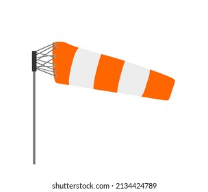 Windsock indicator of wind on airport vector illustration isolated on white background. Wind flag cone indicating wind direction and force. Horizontally flying  wind vane indicator. Air sock symbol.