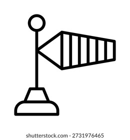 Windsock line icon. Outline vector illustration with editable stroke, isolated on white background. Suitable for aviation, travel, web, mobile app, and UI design.