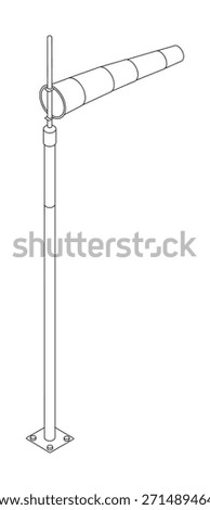 Windsock mast - hand drawn isometric black and white vector illustration.