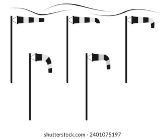 Windsock vector set. wind speed and direction indication with black color. flat design vector illustration isolated on white background.