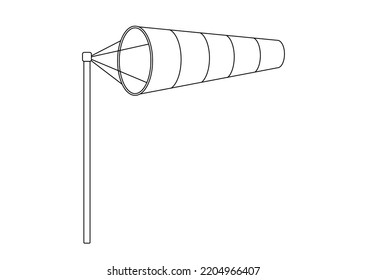 Windsock wind speed black line art vector icon. Linear wind cone on pole for airport relative ground wind force and speed indication. Editable stroke pictogram illustration.