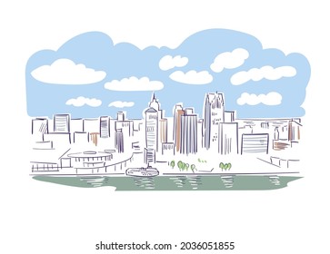 Windsor Ontario Canada vector sketch city illustration line art colorful watercolor style