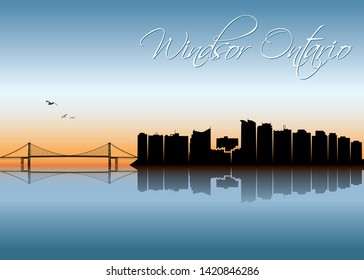 Windsor skyline - Canada, Ontario - vector illustration