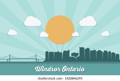 Windsor skyline - Canada, Ontario - vector illustration