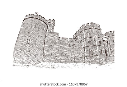 Windsor is a town on the River Thames in southeast England, just west of London. Hand drawn sketch illustration in vector.