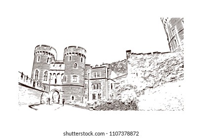 Windsor is a town on the River Thames in southeast England, just west of London. Hand drawn sketch illustration in vector.