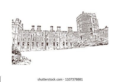 Windsor is a town on the River Thames in southeast England, just west of London. Hand drawn sketch illustration in vector.