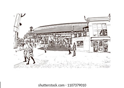 Windsor is a town on the River Thames in southeast England, just west of London. Hand drawn sketch illustration in vector.