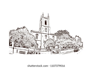 Windsor is a town on the River Thames in southeast England, just west of London. Hand drawn sketch illustration in vector.