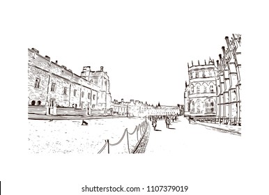 Windsor is a town on the River Thames in southeast England, just west of London. Hand drawn sketch illustration in vector.
