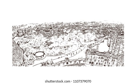 Windsor is a town on the River Thames in southeast England, just west of London. Hand drawn sketch illustration in vector.
