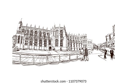 Windsor is a town on the River Thames in southeast England, just west of London. Hand drawn sketch illustration in vector.