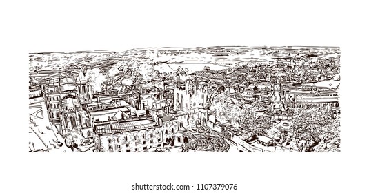 Windsor is a town on the River Thames in southeast England, just west of London. Hand drawn sketch illustration in vector.