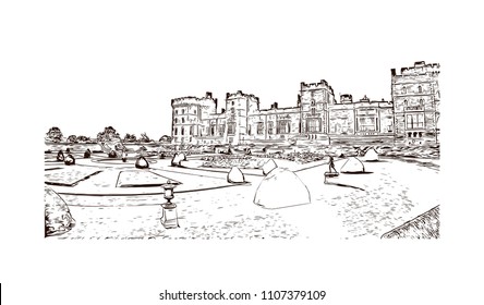 Windsor is a town on the River Thames in southeast England, just west of London. Hand drawn sketch illustration in vector.