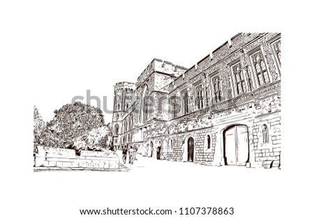 Windsor is a town on the River Thames in southeast England, just west of London. Hand drawn sketch illustration in vector.