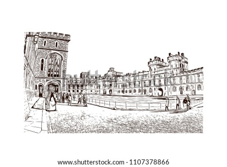 Windsor is a town on the River Thames in southeast England, just west of London. Hand drawn sketch illustration in vector.