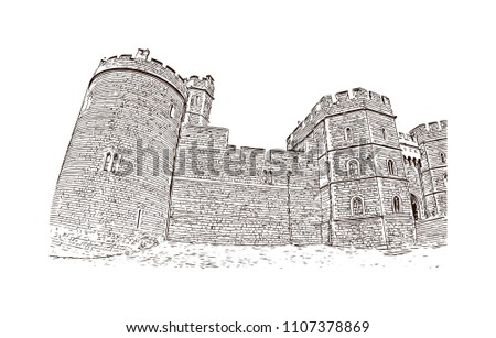 Windsor is a town on the River Thames in southeast England, just west of London. Hand drawn sketch illustration in vector.