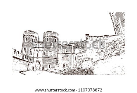 Windsor is a town on the River Thames in southeast England, just west of London. Hand drawn sketch illustration in vector.