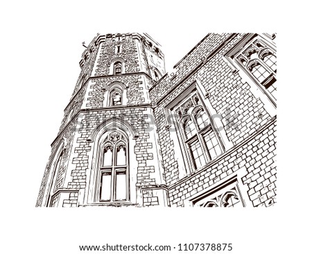 Windsor is a town on the River Thames in southeast England, just west of London. Hand drawn sketch illustration in vector.