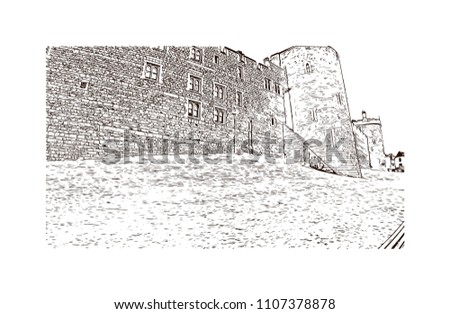 Windsor is a town on the River Thames in southeast England, just west of London. Hand drawn sketch illustration in vector.