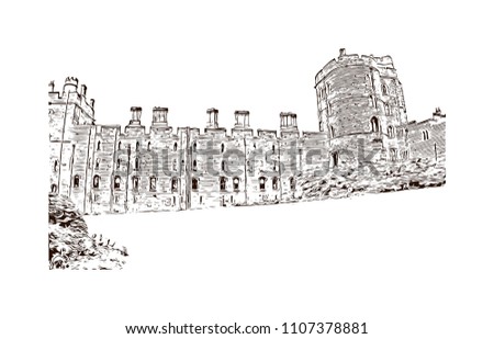 Windsor is a town on the River Thames in southeast England, just west of London. Hand drawn sketch illustration in vector.