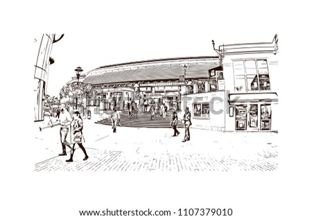 Windsor is a town on the River Thames in southeast England, just west of London. Hand drawn sketch illustration in vector.