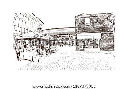 Windsor is a town on the River Thames in southeast England, just west of London. Hand drawn sketch illustration in vector.