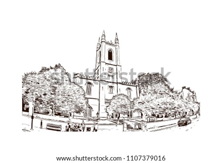 Windsor is a town on the River Thames in southeast England, just west of London. Hand drawn sketch illustration in vector.
