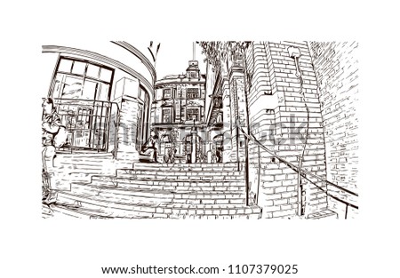 Windsor is a town on the River Thames in southeast England, just west of London. Hand drawn sketch illustration in vector.