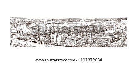 Windsor is a town on the River Thames in southeast England, just west of London. Hand drawn sketch illustration in vector.