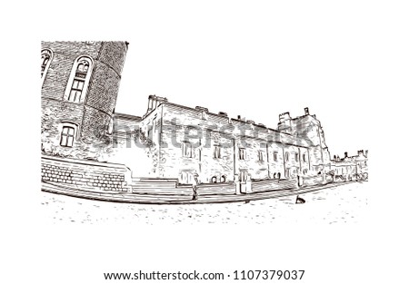 Windsor is a town on the River Thames in southeast England, just west of London. Hand drawn sketch illustration in vector.