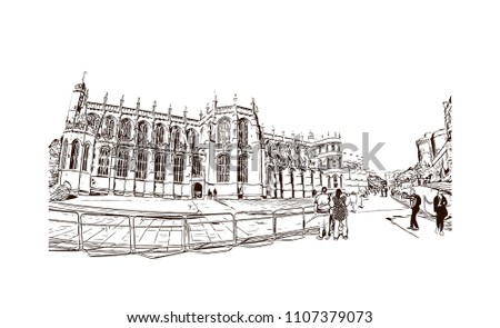 Windsor is a town on the River Thames in southeast England, just west of London. Hand drawn sketch illustration in vector.