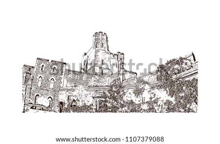 Windsor is a town on the River Thames in southeast England, just west of London. Hand drawn sketch illustration in vector.