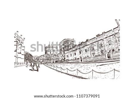 Windsor is a town on the River Thames in southeast England, just west of London. Hand drawn sketch illustration in vector.