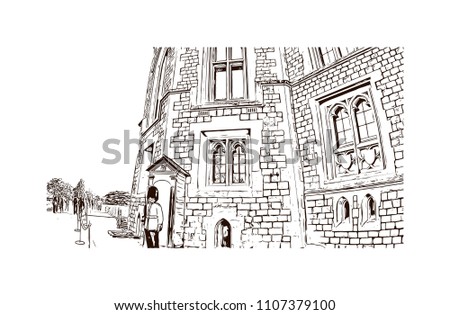 Windsor is a town on the River Thames in southeast England, just west of London. Hand drawn sketch illustration in vector.