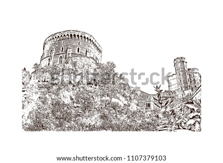 Windsor is a town on the River Thames in southeast England, just west of London. Hand drawn sketch illustration in vector.