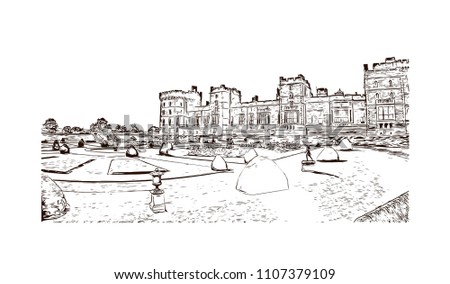Windsor is a town on the River Thames in southeast England, just west of London. Hand drawn sketch illustration in vector.