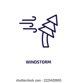 Sturmsymbol aus der Natursammlung. Dünner linearer Windsturm, Hurrikan, Wetterumriss einzeln auf weißem Hintergrund. Linearvektorwindsturmzeichen, Symbol für Web und Mobilfunk