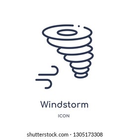 windstorm icon from nature outline collection. Thin line windstorm icon isolated on white background.