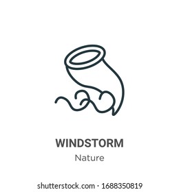 Icono vectorial de contorno de tormenta de viento. Icono de tormenta de viento negra en línea delgada, ilustración de elemento simple vector plano del concepto de naturaleza editable trazo aislado en fondo blanco