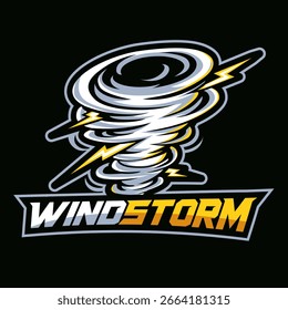 Windstorm Tornado Mascot Logo with Lightning Illustration