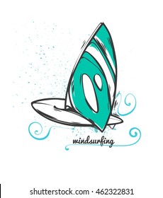 Windsurf board. Graphic illustration. Nice element for your project. Surfing.