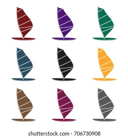 Windsurf board icon in black style isolated on white background. Surfing symbol stock vector illustration.