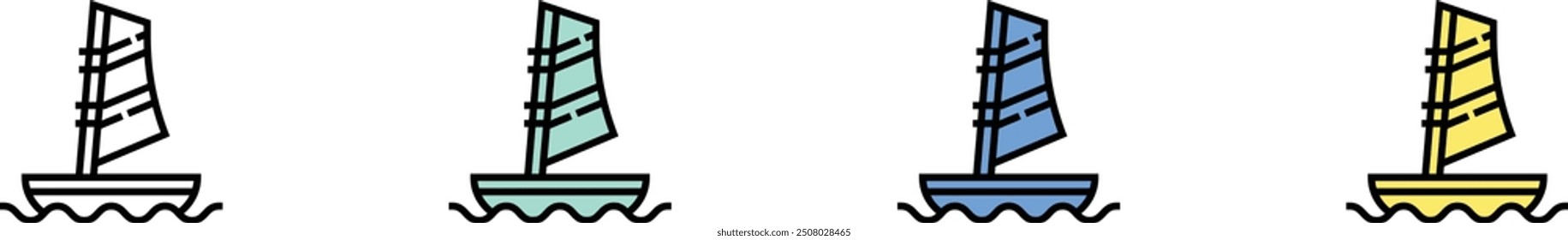 windsurf icon. Outline, Green, Blue and Yellow Style Design Isolated On White Background
