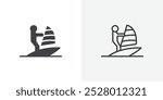 Windsurf icon vector icon set in black and white color.