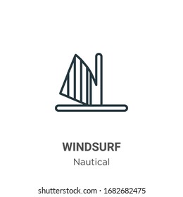 Windsurf outline vector icon. Thin line black windsurf icon, flat vector simple element illustration from editable nautical concept isolated stroke on white background