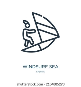 windsurf sea thin line icon. holiday, water linear icons from sports concept isolated outline sign. Vector illustration symbol element for web design and apps.