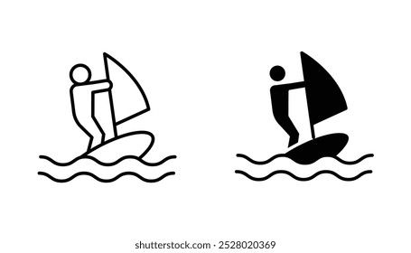 Ícone de vetor de Windsurf definido em preto e branco.